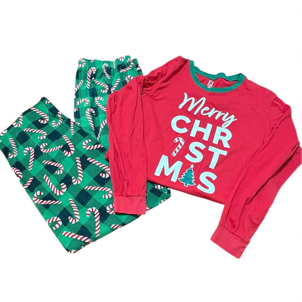 PJ Place Christmas Pajama Set Red Merry Christmas Top Candy Cane Pants Size L